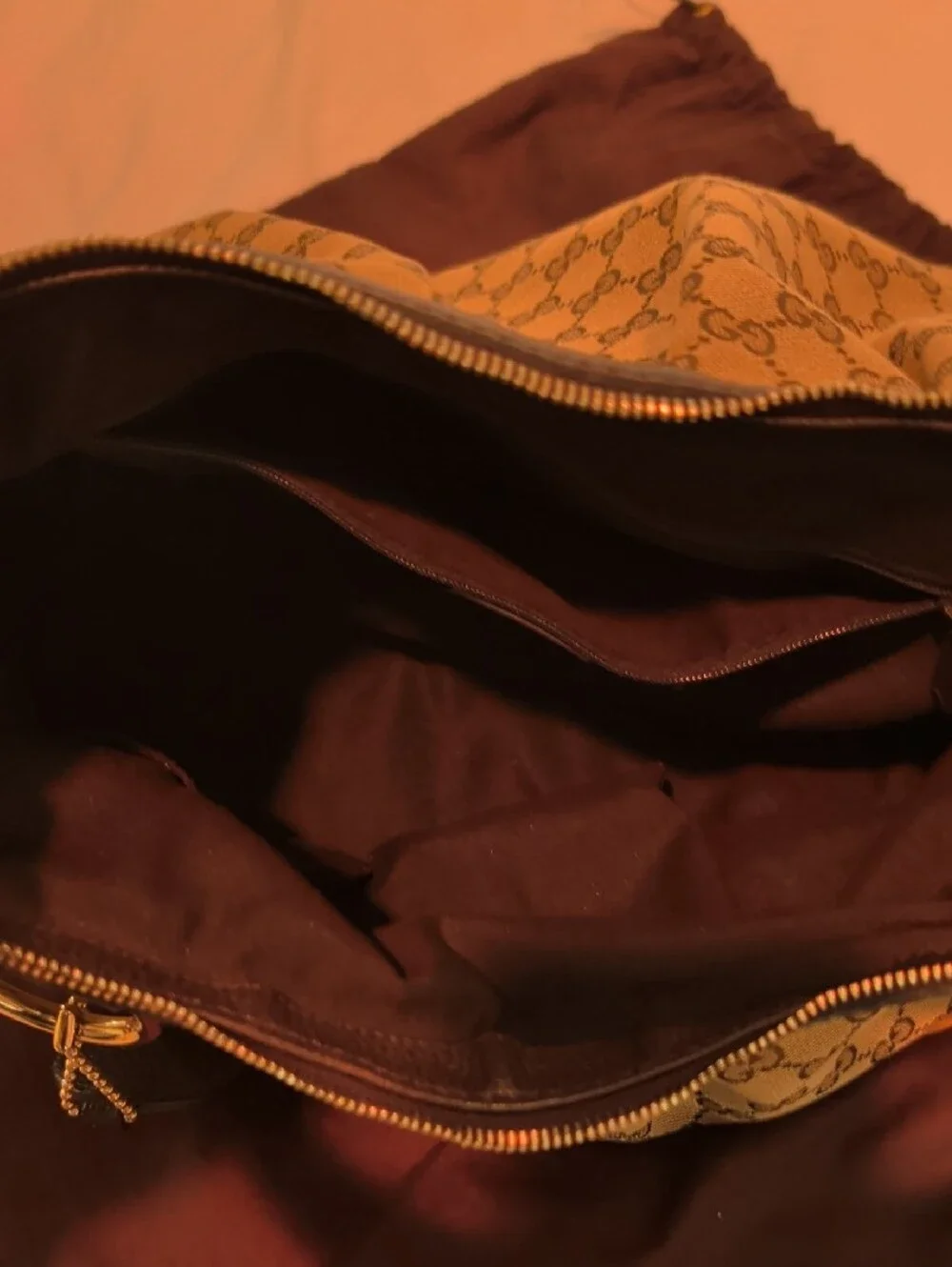 Gucci Brown GG Canvas Pleated Shoulder Bag